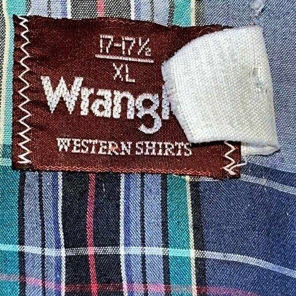 Wrangler Men’s Size XL Plaid Pearl Snap Shirt‎ Blue Multicolor Thin Rockabilly - Picture 2 of 5